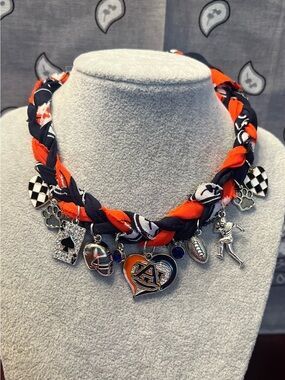 Auburn Tigers Braided Bandana Necklace, Orange and Navy Game Day, 27”